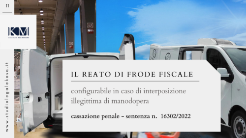 REATO DI FRODE FISCALE: È ASTRATTAMENTE CONFIGURABILE IN CASO DI INTERMEDIAZIONE ILLEGALE DI MANODOPERA.